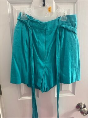 ANTONIO MELANI Teal High-Waist Tie-Front Shorts